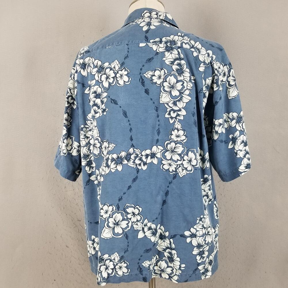 Tommy Bahama Shirt Mens Large Blue Silk Floral Hawaiian Button Up Camp Casual - Picture 7 of 12